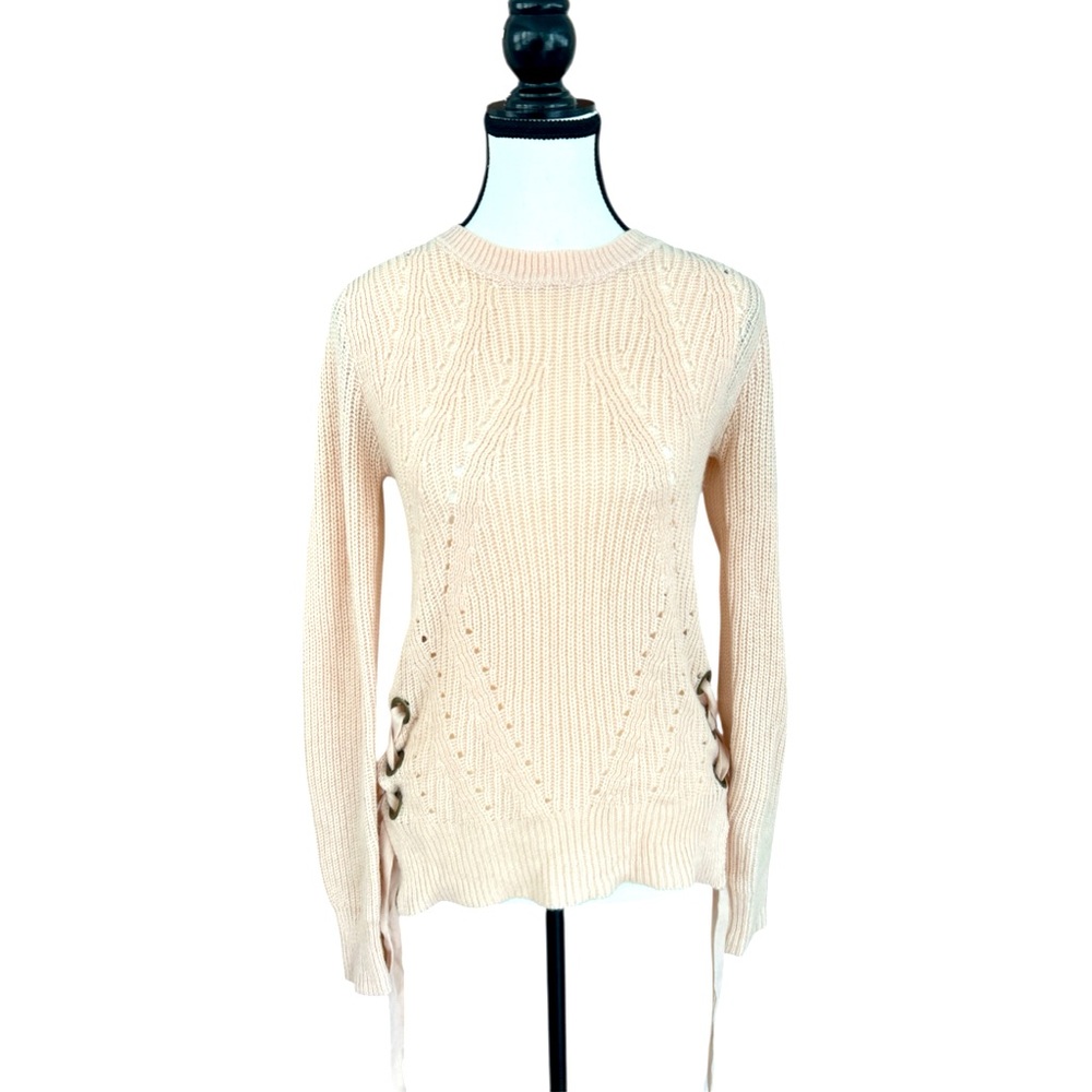 Peach Knit Sweater with Side Lace-Up Detail